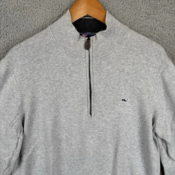 Vineyard Vines Sweater Mens Medium Gray 1/4 Zip Cashmere Blend Preppy Casual - Picture 2 of 8